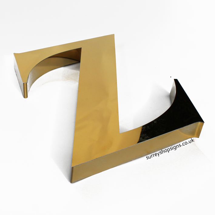 3D Polished Gold Stainless Steel Shop Sign Letters - Surrey Shop Signs